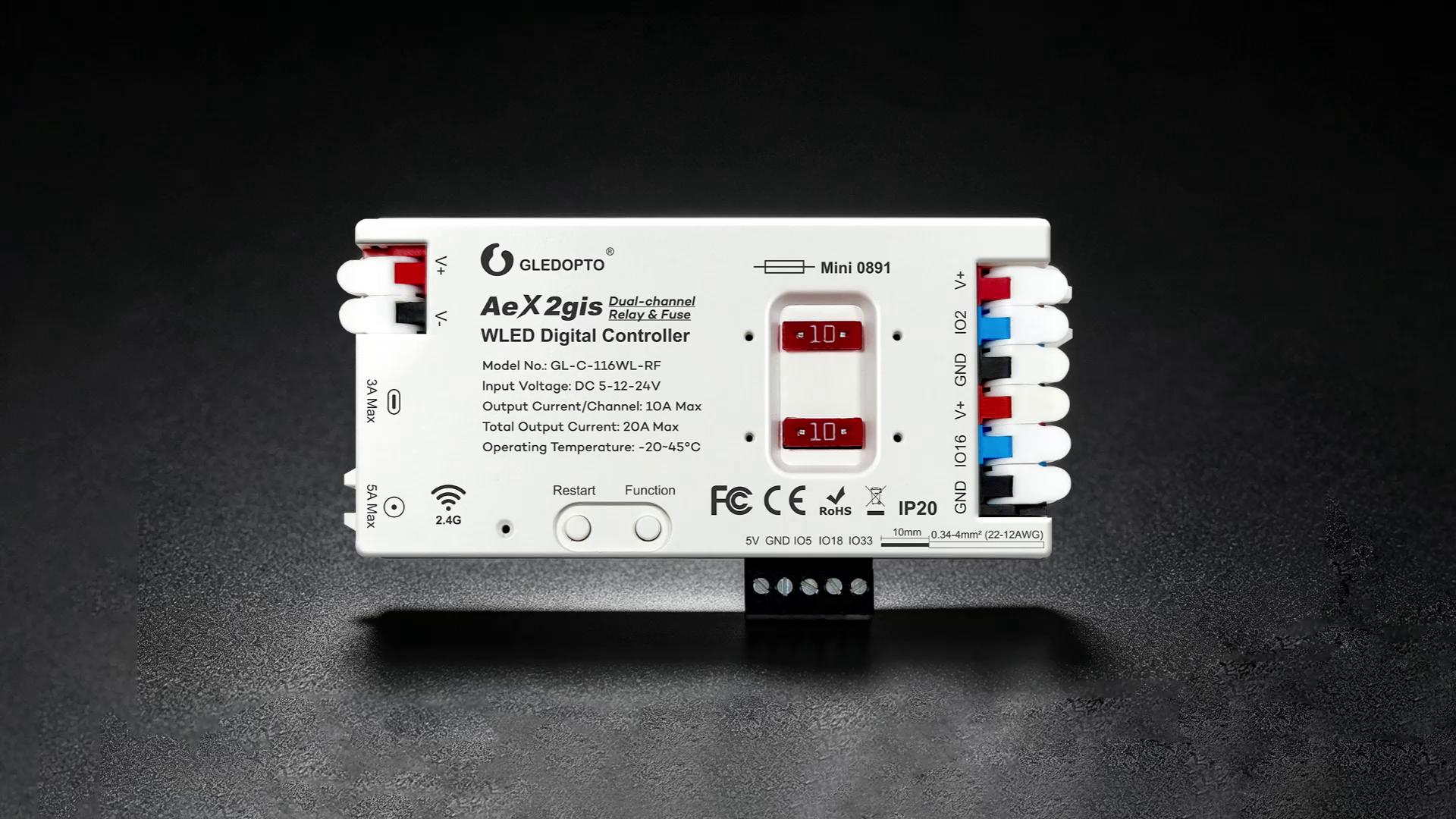 Dual Channel Controller (GL-C-116WL-RF)AeX2gis Dual-channel Relay&Fuse WLED Controller - Gledopto